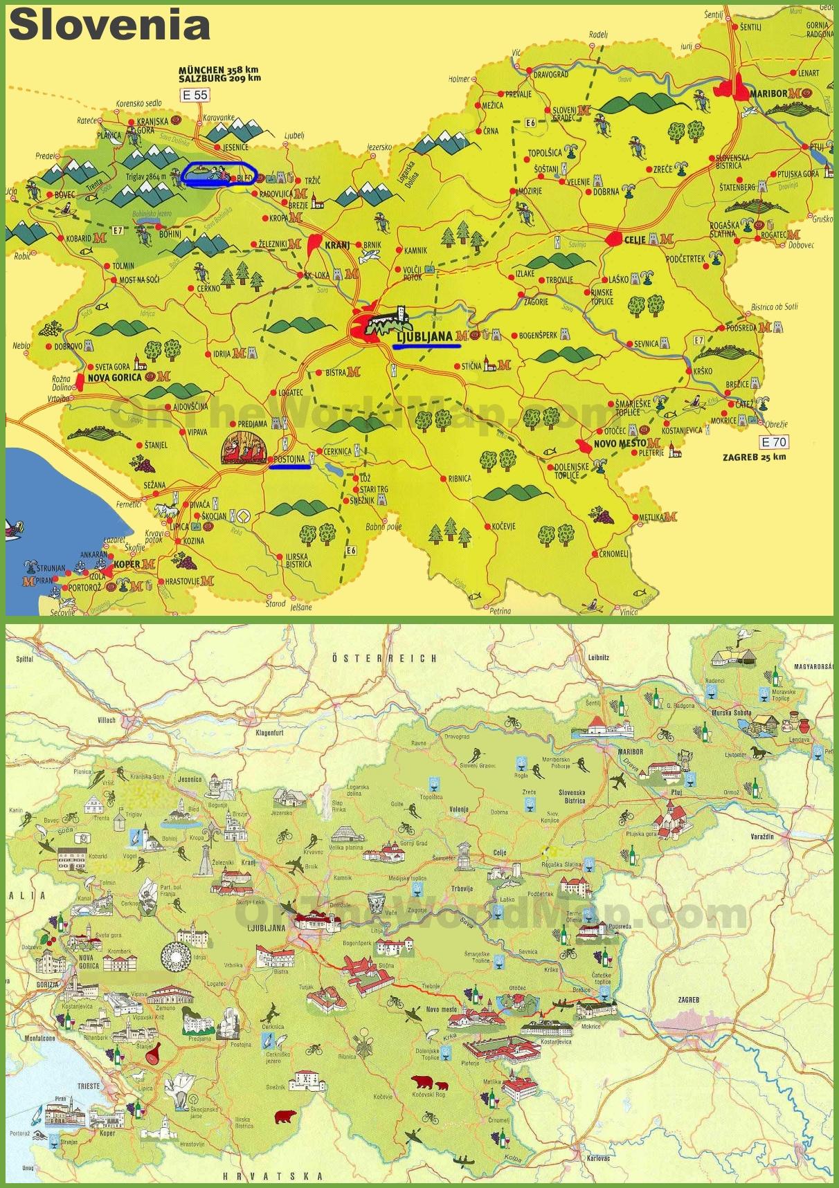 turistična karta slovenije Slovenija Turisticna Karta Slovenija Potovanja Zemljevidu Juzni Evropi Evropa turistična karta slovenije