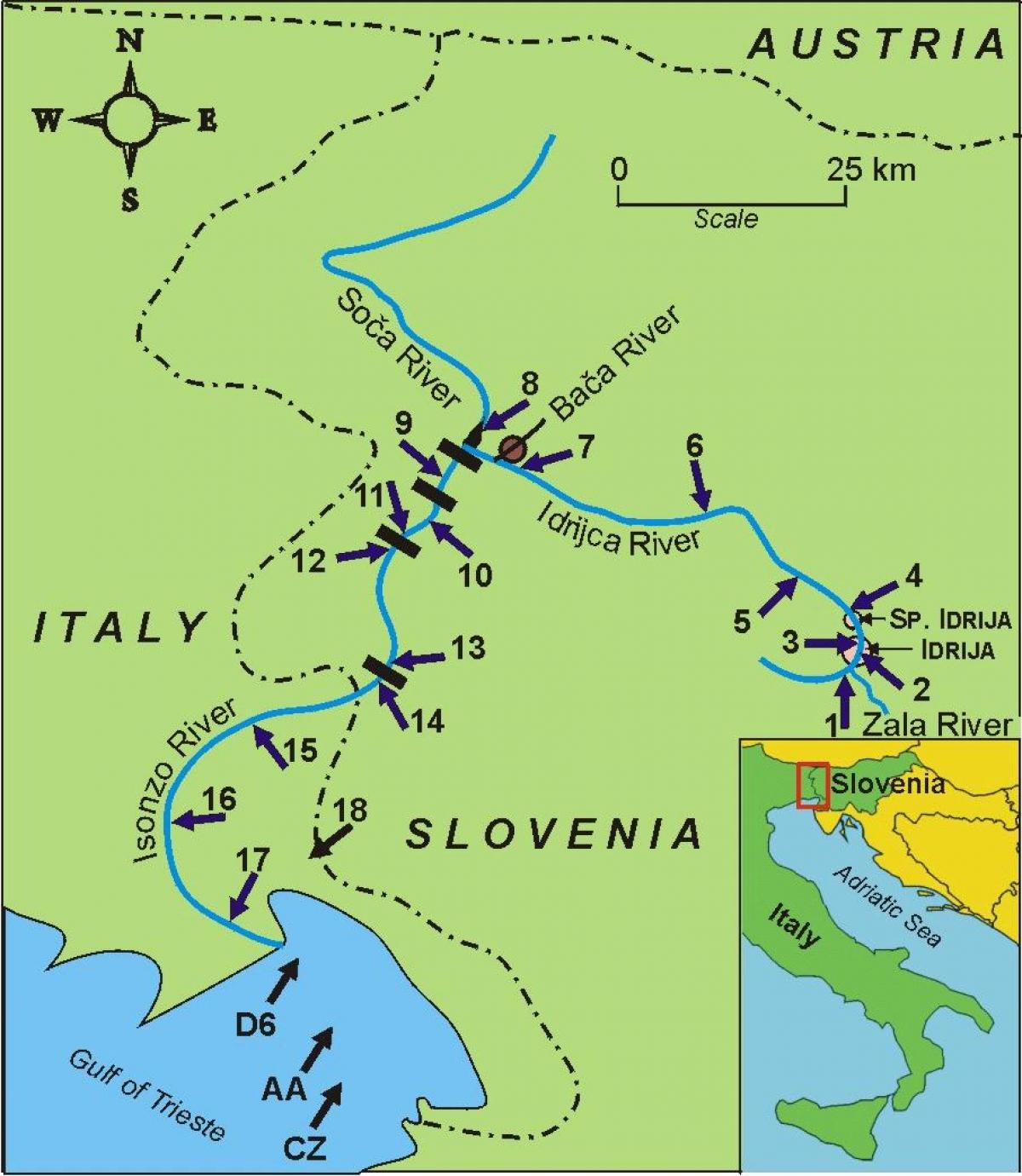 Zemljevid reke soče Slovenija