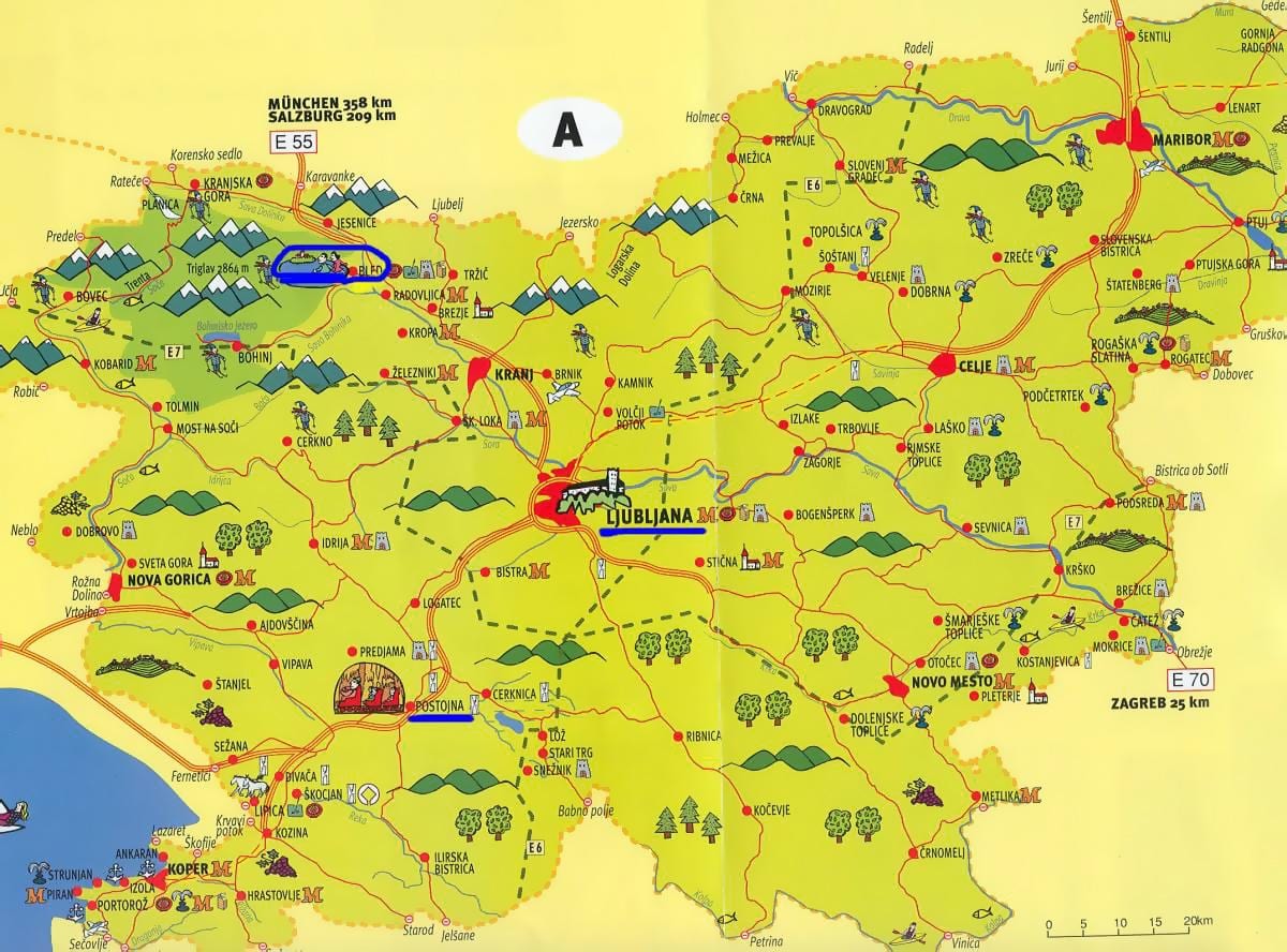 Zemljevid Slovenije turistični